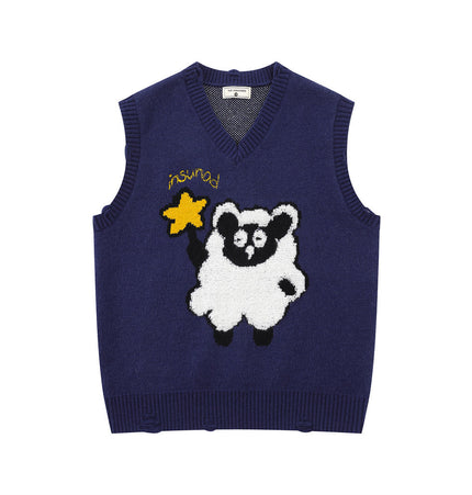 Cartoon Embroidered V-Neck Sweater Vest