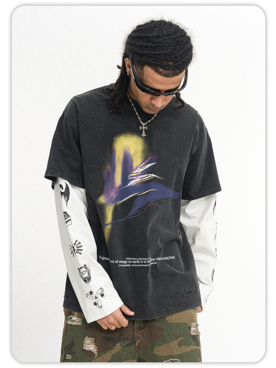 Distressed Patchwork Long Tee