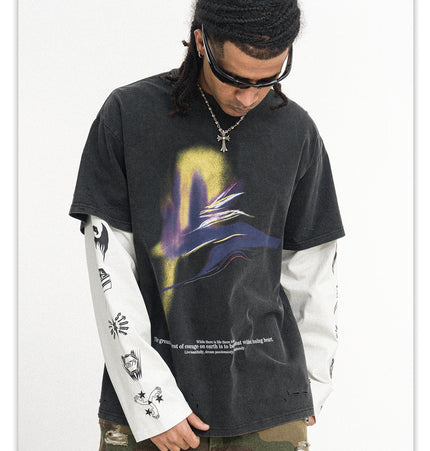 Distressed Patchwork Long Tee