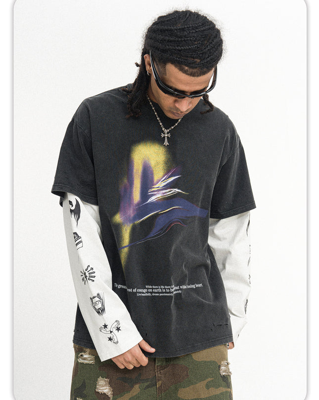 Distressed Patchwork Long Tee