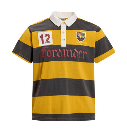 Color-blocked striped short-sleeve polo shirt for men, summer INS European and American street trend 12-digit print turn-down collar T-shirt, half-sleeve