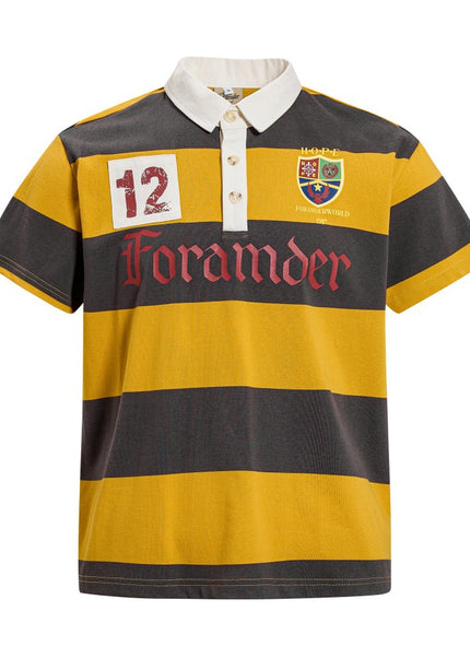 Color-blocked striped short-sleeve polo shirt for men, summer INS European and American street trend 12-digit print turn-down collar T-shirt, half-sleeve
