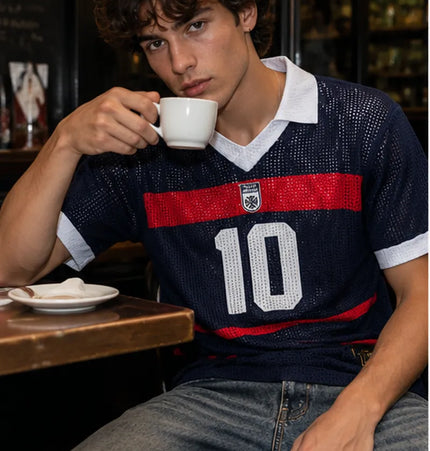 Jacquard V-Neck Knit Polo
