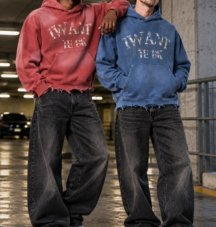 Magic Bear Men's 2026 New American Jersey Street Trendy Brand Hoodie Heavyweight Washable Broken Hoodie for Men