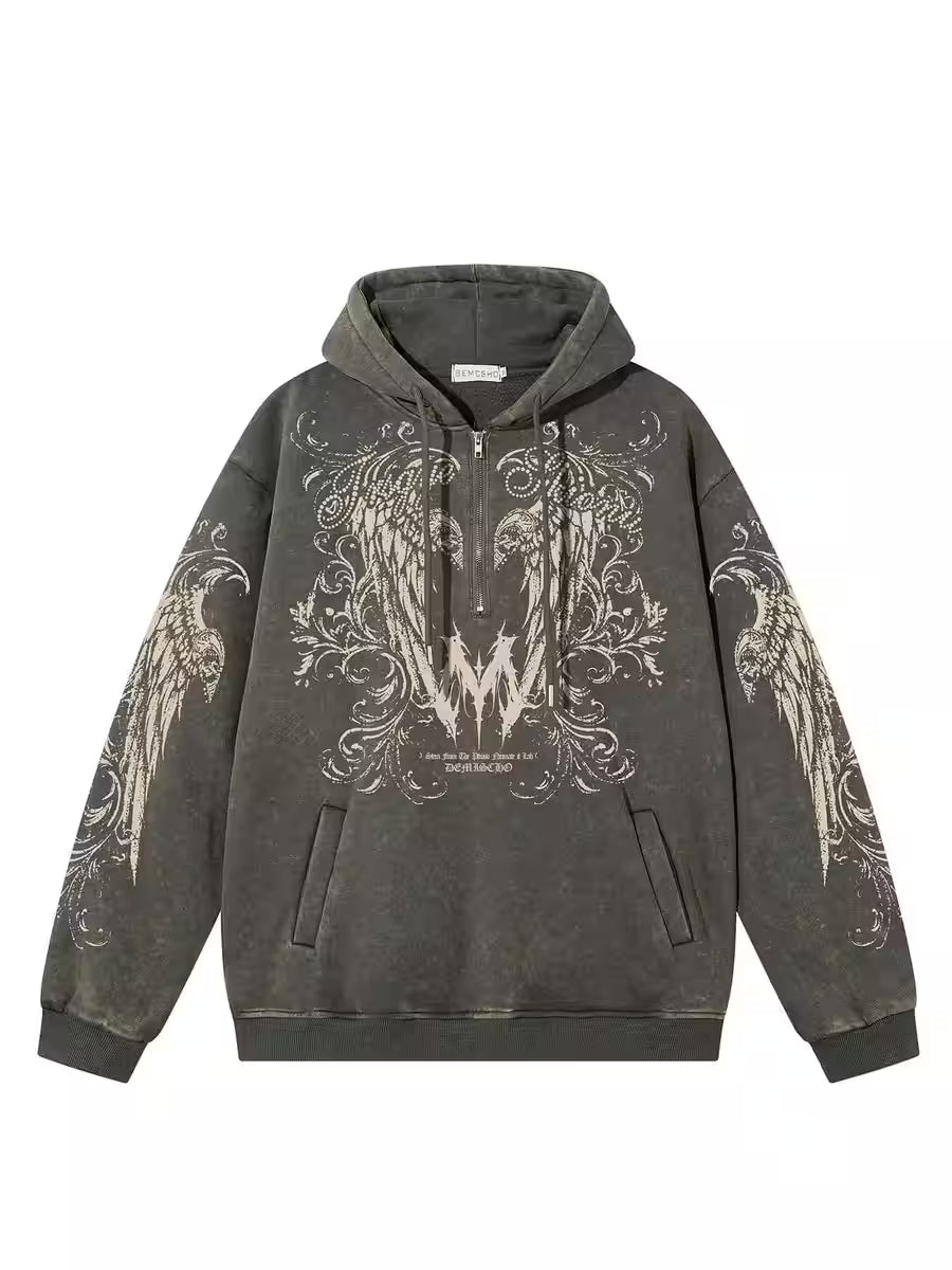 Graphic  Washed Hooded Pullover