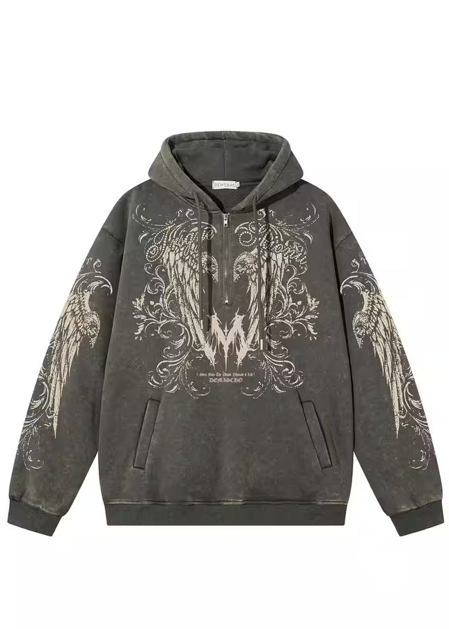 Graphic  Washed Hooded Pullover