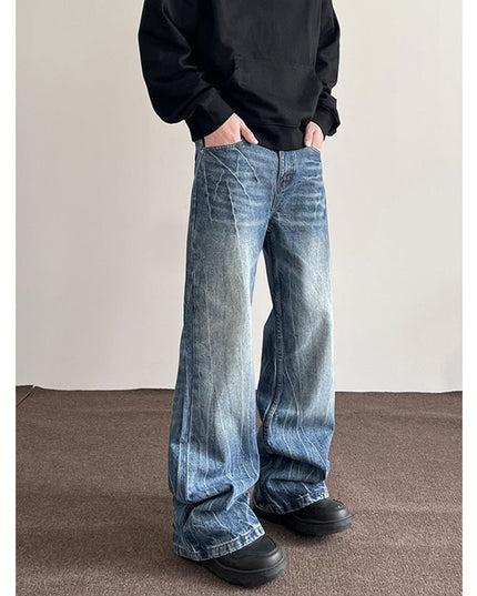 Mein Shop 0 American Retro Lightning Blue Straight Jeans