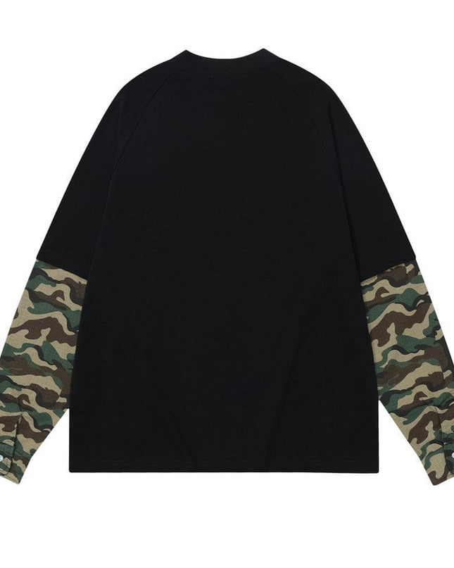 Mein Shop 0 False Two-piece Patchwork Camouflage Long Sleeve Loose T-shirt Men