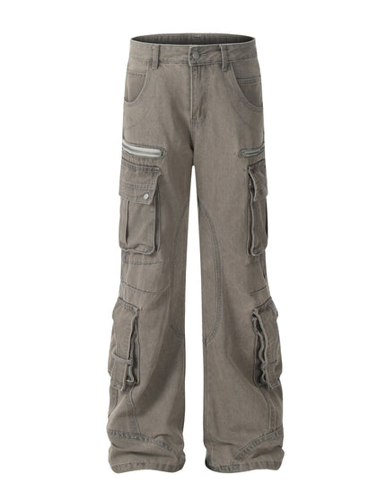 Mein Shop 0 Gray / S Solid Color Casual Multi-pocket Cotton Overalls