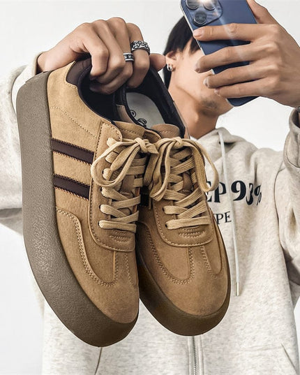 Mein Shop 0 Khaki / 39 Leather Platform Casual Brown Men's Shoes