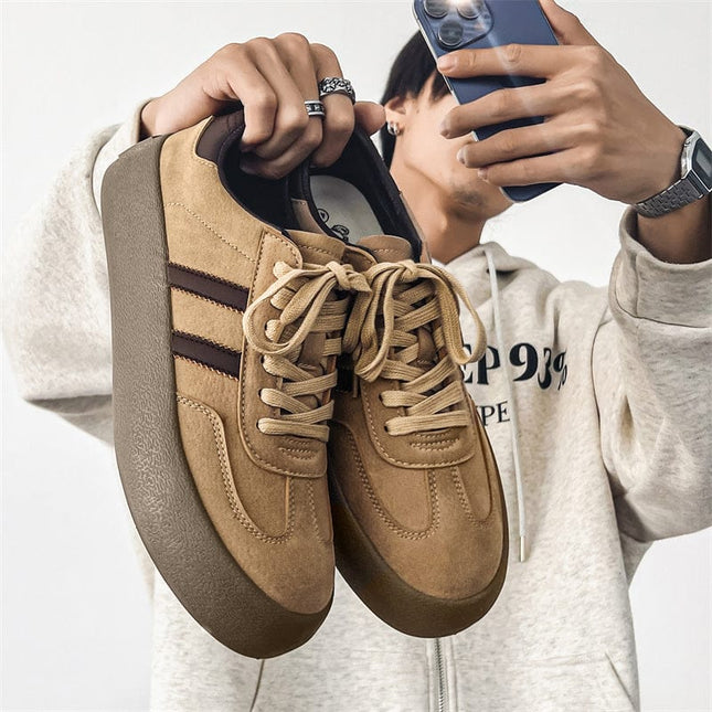 Mein Shop 0 Khaki / 39 Leather Platform Casual Brown Men's Shoes