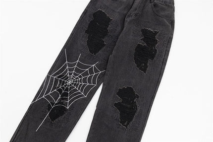 Mein Shop 0 Light Web Destrssed Loose Straight Jeans—9087