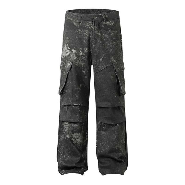 Mein Shop 0 Men's High Street American Splash-ink Distressed Pleated Multi-pocket Cargo Pants