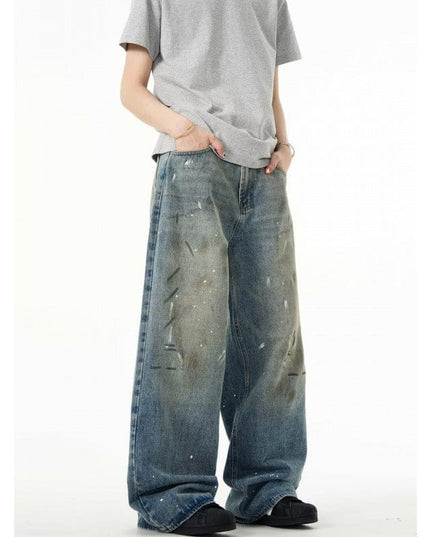 Mein Shop 0 Retro Washed Distressed Baggy Straight Jeans—7317