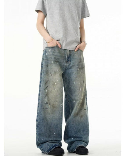 Mein Shop 0 Retro Washed Distressed Baggy Straight Jeans—7317