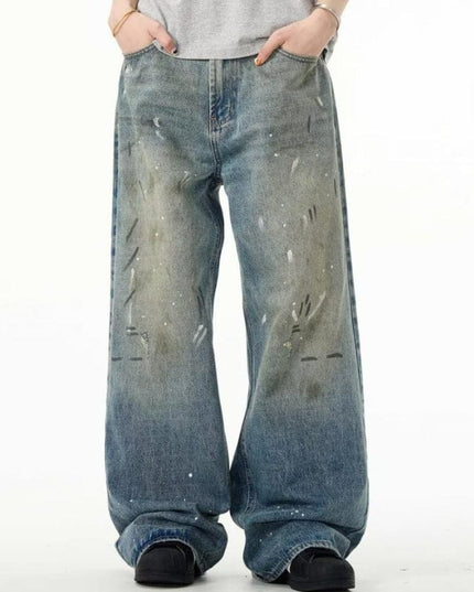 Mein Shop 0 Retro Washed Distressed Baggy Straight Jeans—7317