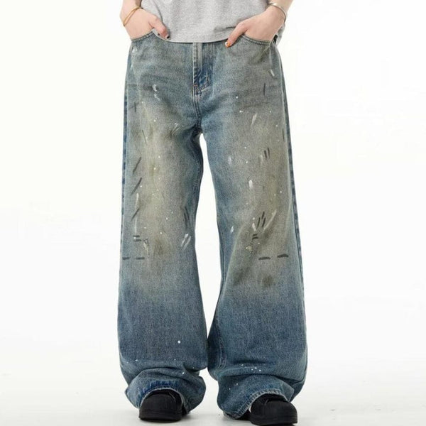 Retro Washed Distressed Baggy Straight Jeans—7317