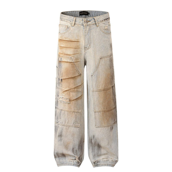 Shabby Dirty Loose Hole Jeans—8739