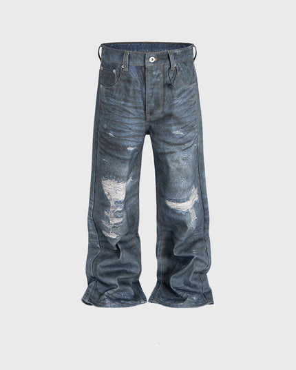 Mein Shop 0 UNISEX Straight Worn Looking Washed-out Jeans—9008