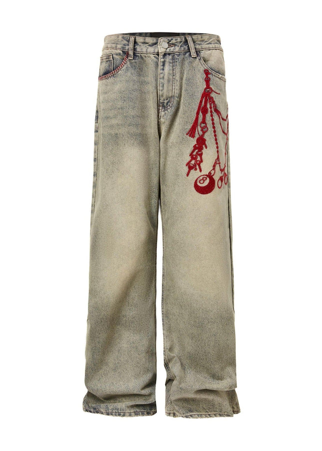 Mein Shop 0 Vintage Embroidery Phantom Zipper Straight Jeans—-4533