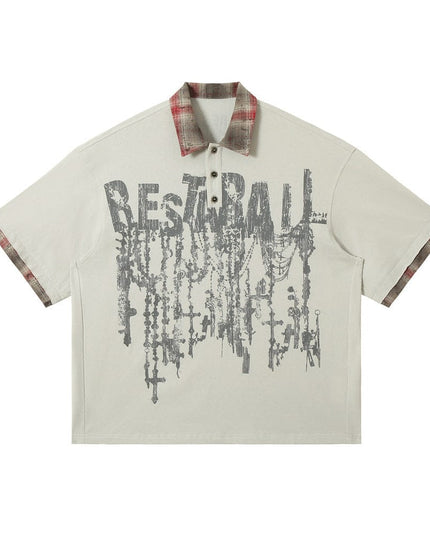 Mein Shop 0 Wild Red / M Men's Lapel Graffiti Printing Loose New All-match Short-sleeved Top