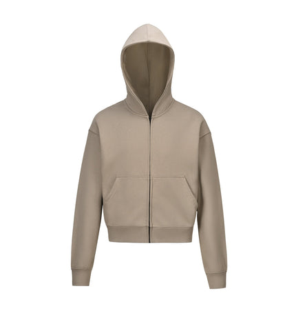 TALKLESSFASHION 0036 American retro trend men's and women's high street version design solid color men's zipper short and wide hooded sweatshirt