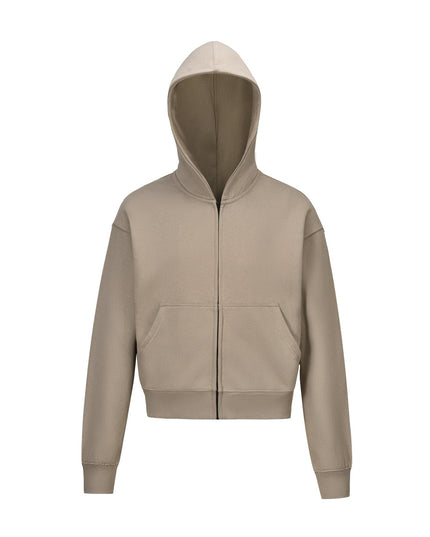 TALKLESSFASHION 0036 American retro trend men's and women's high street version design solid color men's zipper short and wide hooded sweatshirt