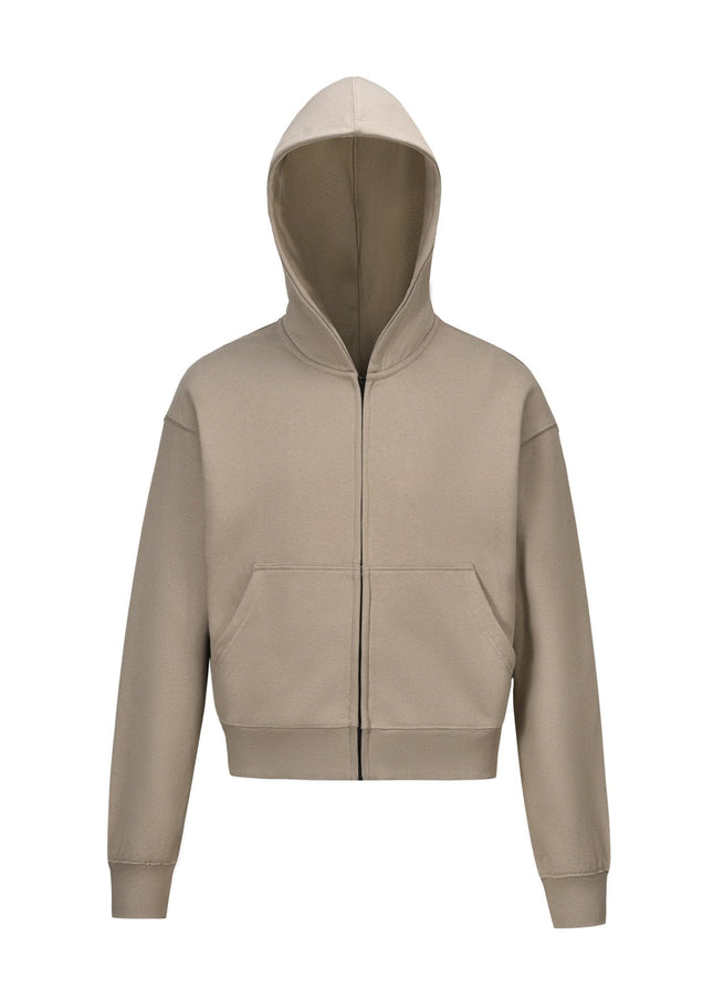 TALKLESSFASHION 0036 American retro trend men's and women's high street version design solid color men's zipper short and wide hooded sweatshirt