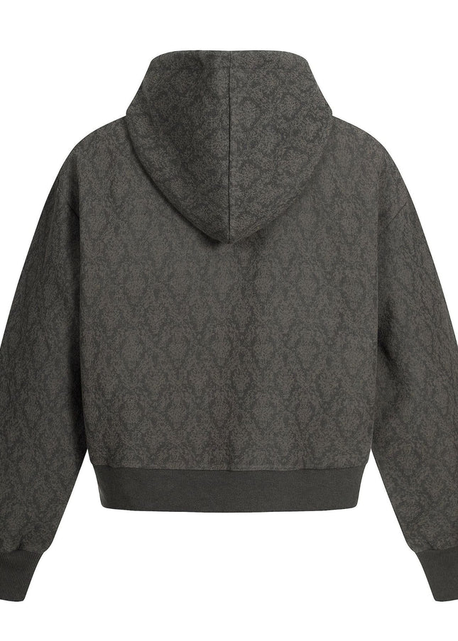 TALKLESSFASHION 0264 American retro trend high-end men's and women's heavy jacquard design men's zipper short and wide hooded sweatshirt