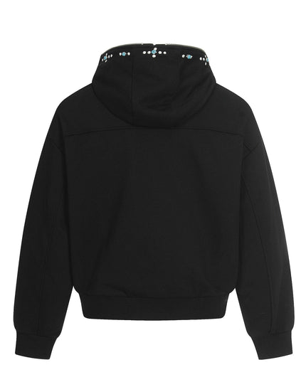 TALKLESSFASHION 0267 American retro trend men's and women's turquoise design solid color men's zipper short and wide hooded sweatshirt