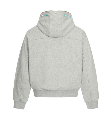 TALKLESSFASHION 0267 American retro trend men's and women's turquoise design solid color men's zipper short and wide hooded sweatshirt