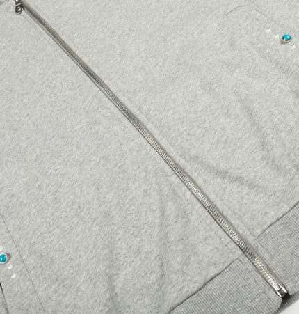 TALKLESSFASHION 0267 American retro trend men's and women's turquoise design solid color men's zipper short and wide hooded sweatshirt