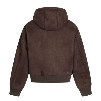 TALKLESSFASHION 0275 American retro high-end solid color badge design heavy men's short and wide fleece cardigan sweatshirt jacket
