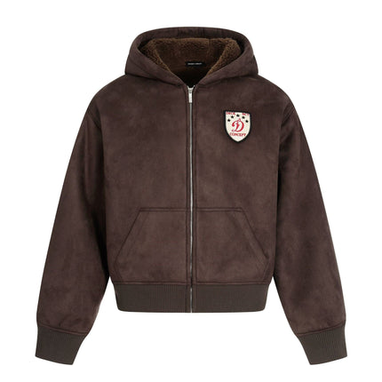 TALKLESSFASHION 0275 American retro high-end solid color badge design heavy men's short and wide fleece cardigan sweatshirt jacket