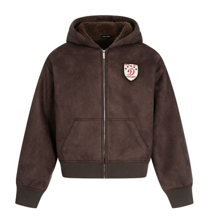 THETLSTUDIO 0275 American retro high-end solid color badge design heavy men's short and wide fleece cardigan sweatshirt jacket