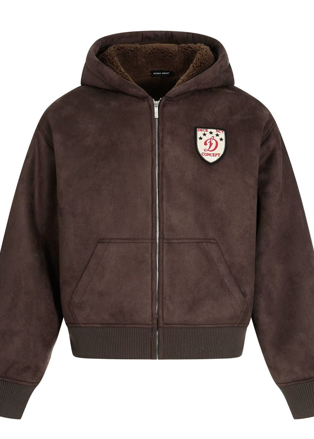 TALKLESSFASHION 0275 American retro high-end solid color badge design heavy men's short and wide fleece cardigan sweatshirt jacket