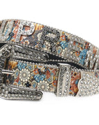100cm / Printed lettering rhinestone belt