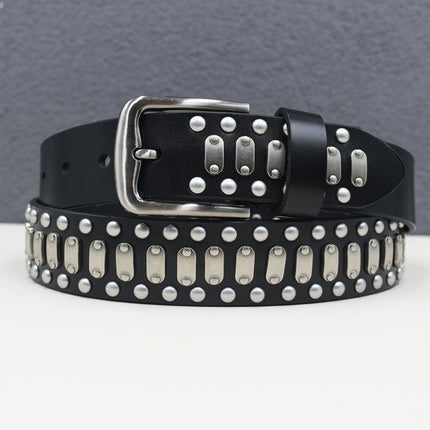 TALKLESSFASHION 105cm / black Punk Neutral Rivet Men's and Women's Belts Trendy Personality Knight Cowhide Belt American Light Luxury Decorative Belt
