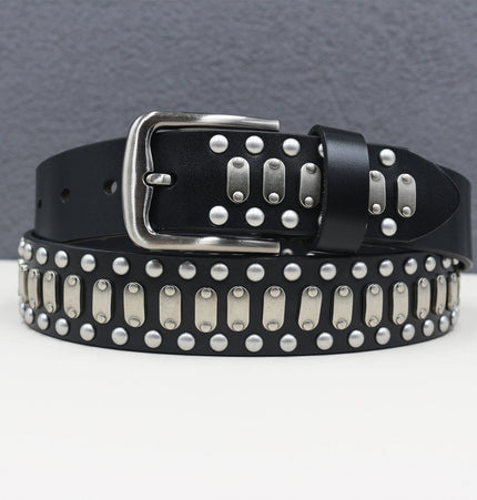 THETLSTUDIO 105cm / black Punk Neutral Rivet Men's and Women's Belts Trendy Personality Knight Cowhide Belt American Light Luxury Decorative Belt