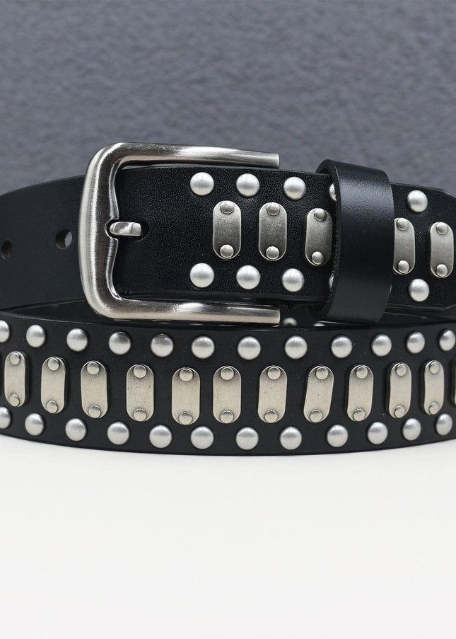 TALKLESSFASHION 105cm / black Punk Neutral Rivet Men's and Women's Belts Trendy Personality Knight Cowhide Belt American Light Luxury Decorative Belt