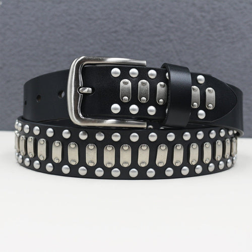 THETLSTUDIO 105cm / black Punk Neutral Rivet Men's and Women's Belts Trendy Personality Knight Cowhide Belt American Light Luxury Decorative Belt
