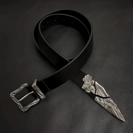 TALKLESSFASHION 105cm Direction of Light imported cowhide broken sword cleanfit belt men's design niche belt