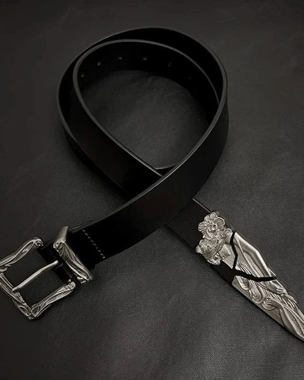 TALKLESSFASHION 105cm Direction of Light imported cowhide broken sword cleanfit belt men's design niche belt