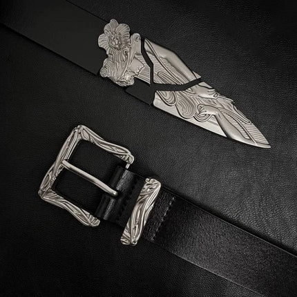 TALKLESSFASHION 105cm Direction of Light imported cowhide broken sword cleanfit belt men's design niche belt