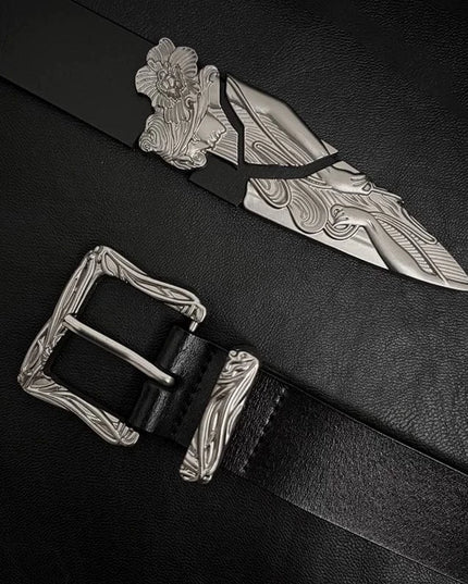 TALKLESSFASHION 105cm Direction of Light imported cowhide broken sword cleanfit belt men's design niche belt
