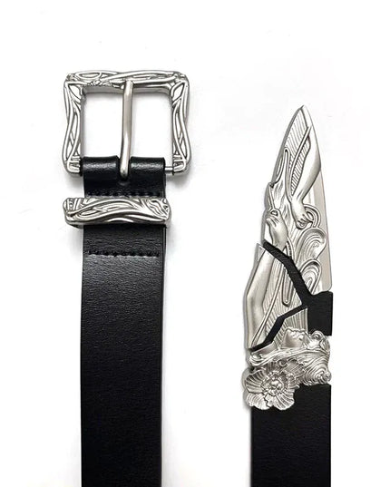 TALKLESSFASHION 105cm Direction of Light imported cowhide broken sword cleanfit belt men's design niche belt