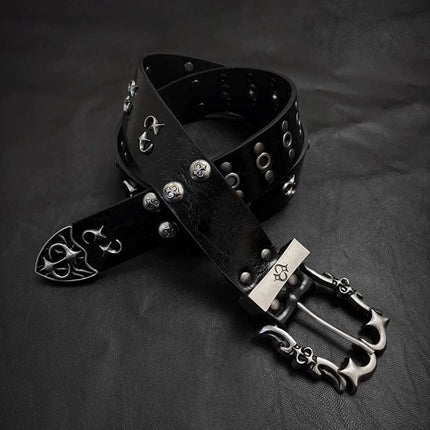 TALKLESSFASHION 105cm Direction of Light jeans rivet belt Vintage belt men's design sense niche second-hand