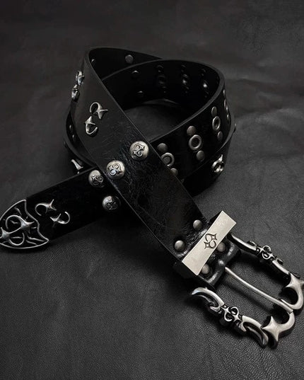 TALKLESSFASHION 105cm Direction of Light jeans rivet belt Vintage belt men's design sense niche second-hand