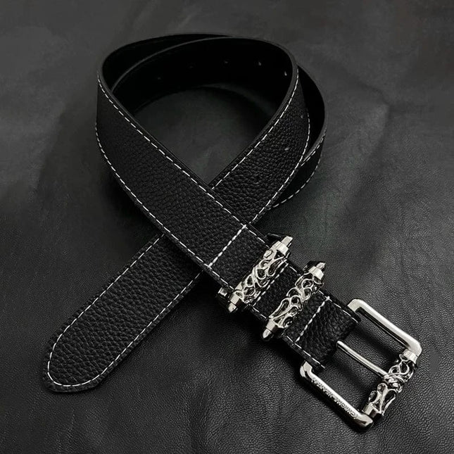 TALKLESSFASHION 105cm Direction of Light Roller Y2K metal leather belt male design niche versatile retro belt