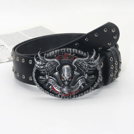 TALKLESSFASHION 105cm in length 3.8cm in width / black skull wings Trend: Shibuya Spice Girls, Hip Hop, Punk, Subculture Accessories, Skull, Hand Stud, Belt, Belt, Pants, Belt, Triple Leather Loop